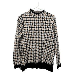 Adrianna Papell Women's Houndstooth Turtleneck Sweater - Black, White, Tan
